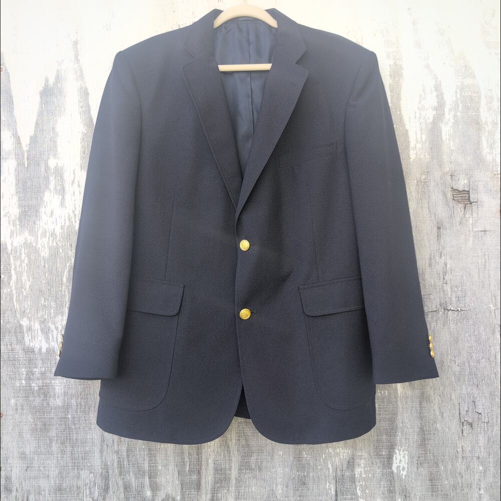 David Taylor Wool Blend Dark Navy Gold Button Blazer Men's 46R